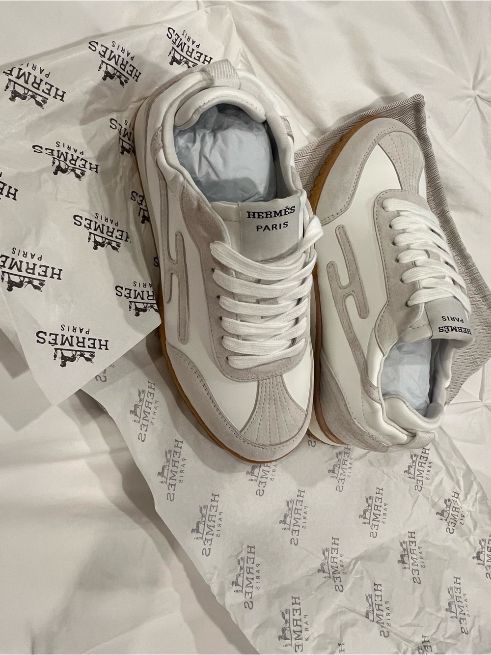 Hermès Paris White & Light Gray Sneakers